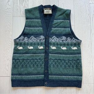 Vintage Colonial Concepts New Zealand Pure Wool Sheep Landscape Button up Vest